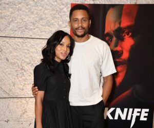 Kerry Washington Wears Black Tory Burch Dress with Desert Beige and Orange Prada Galleria Bag at The Knife Screening