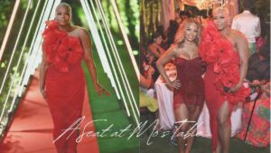 Fashion Bomb CEO Claire Sulmers Celebrates Monique Rodriguez Birthday in a Red Atelier Indigo Mazu Dress