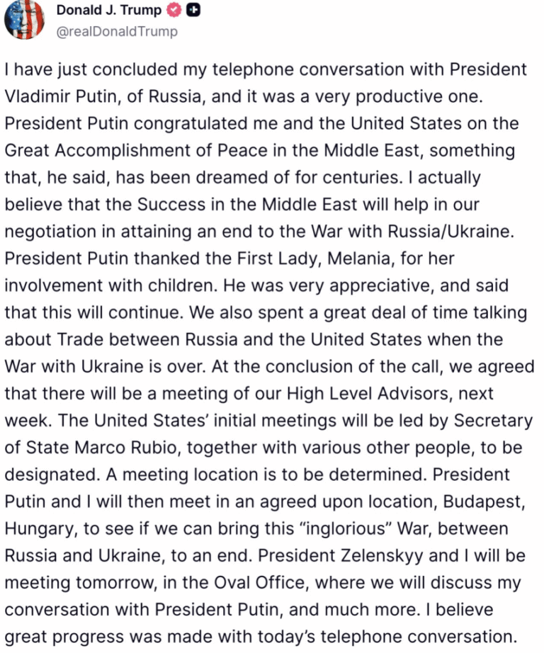 The Trump-Putin Phone Call: US Makes Process Concession to Russia and Trump Softens Stance on Tomahawks.