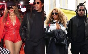 Beyonce and Jay-Z Attend Formula 1 Las Vegas Grand Prix in Ferrari Red Leather and Racing-Inspired Louis Vuitton
