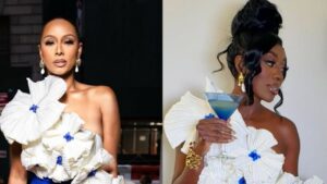 Celebs Love: Keri Hilson and Wendy Osefo Both Spied in a White and Cobalt Blue Atelier Indigo Floral Dress