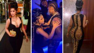 You ask, we answer! Cardi B wore a Custom Candice Cuoco Dress with Rene Caovilla Sandals for Stefon Diggs Birthday