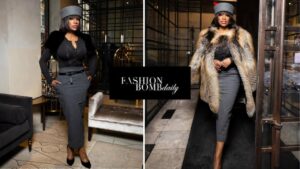 Kandi Burruss Stuns in Black and Grey The Frankie Shop Look with a iStyleBySonia Fur and Gucci Heels