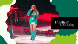 Mariah The Scientist Performed in DC in a Teal Green $1,478 KNWLS ‘Neo’ Coat and Custom Laura Andraschko Riding Boots