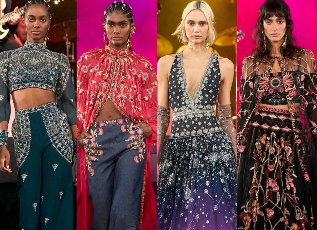 On the Scene at Cucculelli Shaheen’s Electric Cosmos Show at Bowery Ballroom: Gold Beaded Gowns, Emerald Velvet Suits, and Celestial Ombre Dresses