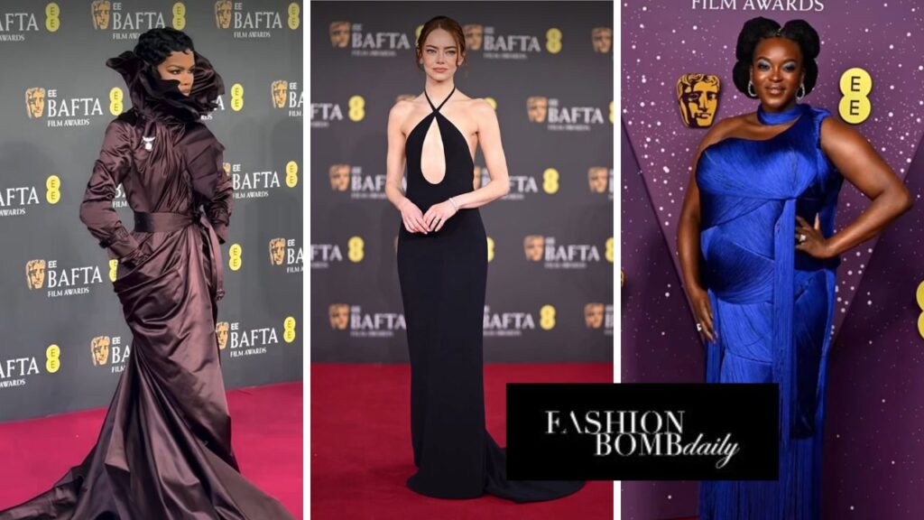 On the Scene at the BAFTA Awards: Teyana Taylor in a Plum Colored Burberry Look, Emma Stone in a Black Louis Vuitton Dress, Wunmi Mosaku in a Cobalt Blue Ahluwalia Gown + More