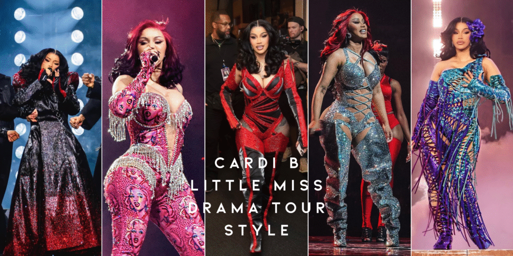 On Stage at the Little Miss Drama Tour: Cardi B in Teal, Plaid, and Red Crystal-Embellished Bryan Hearns Looks
