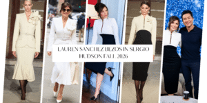 Lauren Sanchez Bezos in White and Black Sergio Hudson Fall 2026 Structured Peplum and Colorblock Knit Dresses on Television Appearances