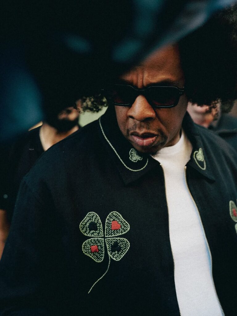 Jay-Z Wore His New Afro and a $1,183 Bode Lucky Draw Embroidered Jacket to the NBA Finals in New York City