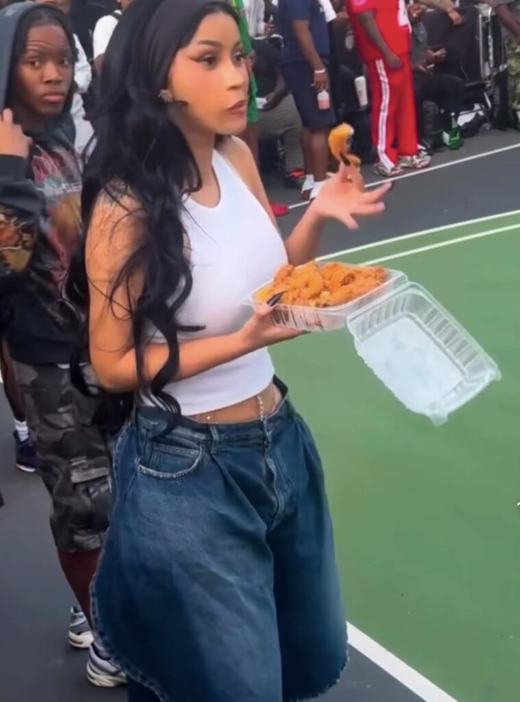 Cardi B Wore $1,790 Balenciaga Tulip Bermuda Shorts While Eating Soul Food at Gersh Park