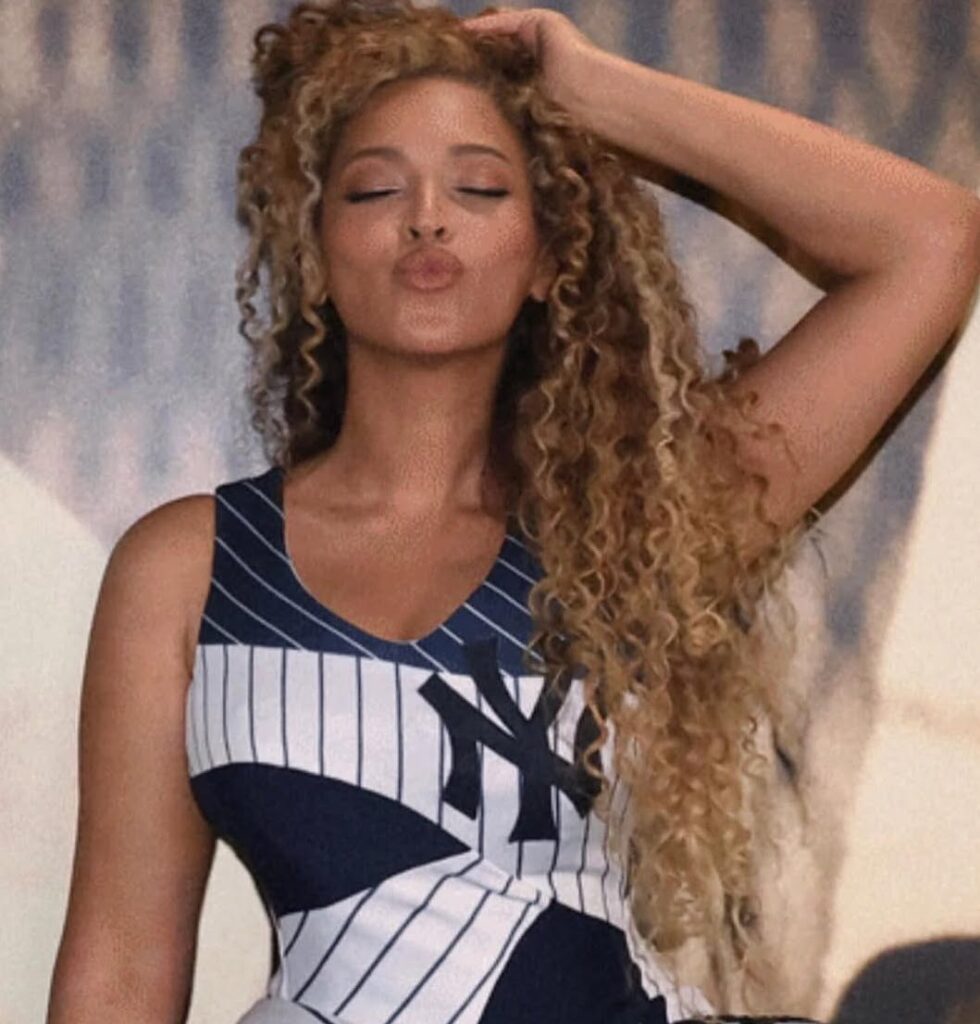 Beyoncé Steps Out in Custom Luar Yankees-Inspired Look for Jay-Z’s 30th Anniversary After-Party