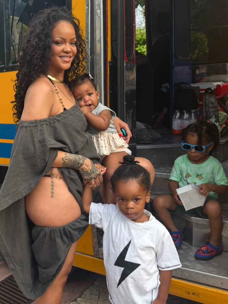 You Ask, We Answer! Rihanna Wore Vintage 1984 Comme des Garçons Gray Cover Up Dess in Barbados With Kids RZA, Riot, and Rocki
