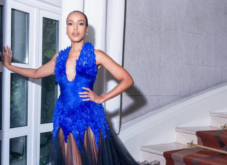 Kerry Washington Wore a Blue Feather Georges Chakra Fall 2026 Couture Dress to the Animales Premiere in Mexico City + Cardi B and Naomi Campbell in Georges Chakra