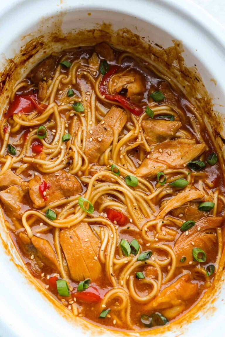 Slow Cooker Honey Garlic Chicken Noodles